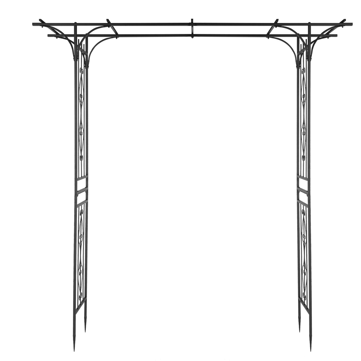 7.1ft Black Flat Top Wrought Iron Garden Arch for Vines and Climbing Plants
