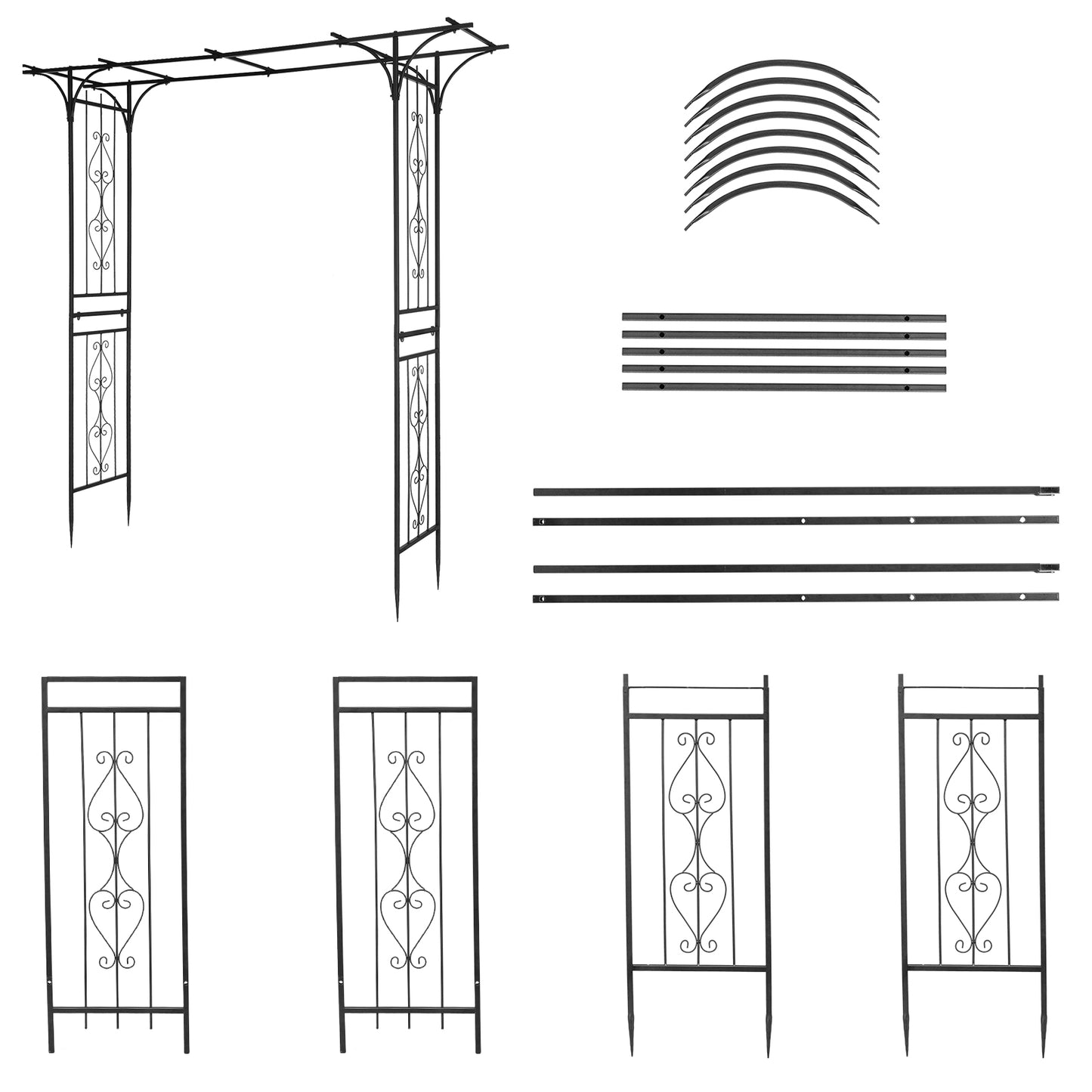 7.1ft Black Flat Top Wrought Iron Garden Arch for Vines and Climbing Plants