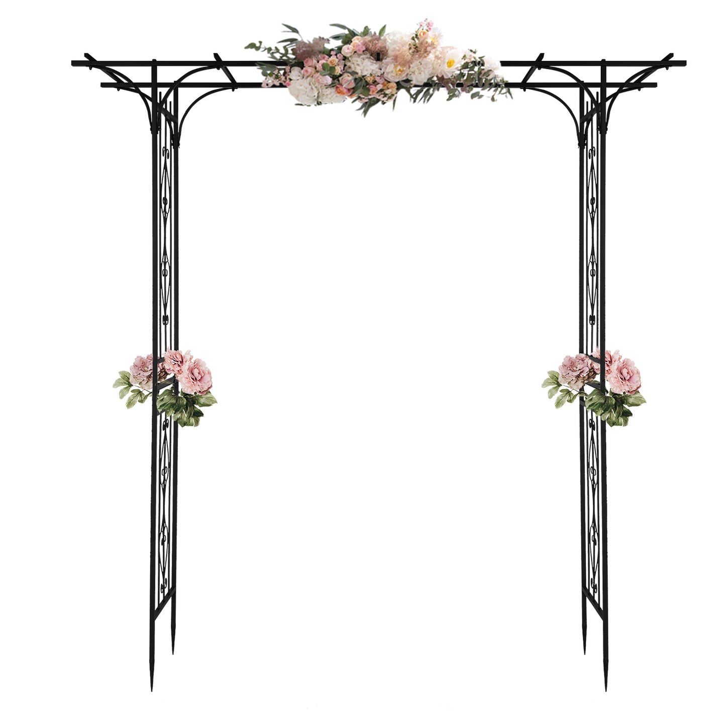 7.1ft Black Flat Top Wrought Iron Garden Arch for Vines and Climbing Plants