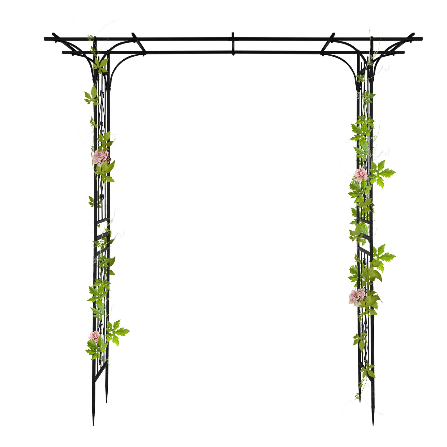 7.1ft Black Flat Top Wrought Iron Garden Arch for Vines and Climbing Plants