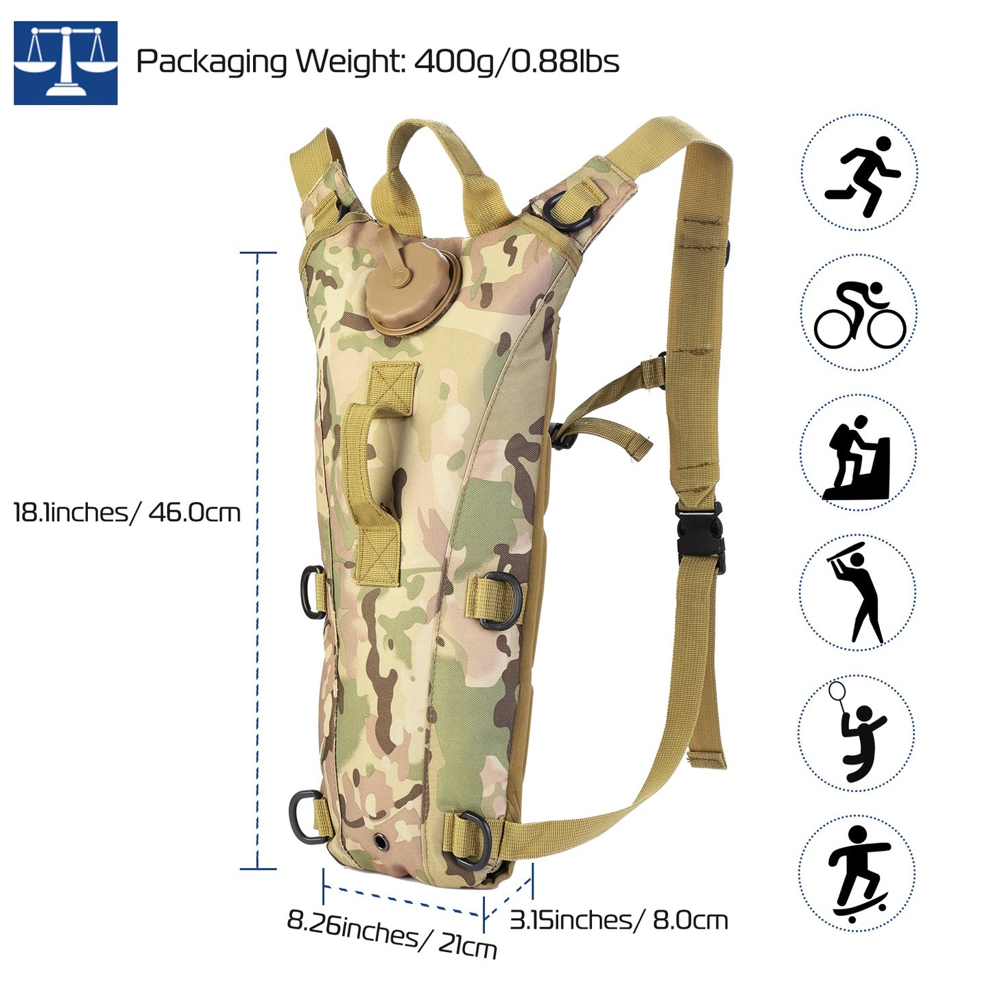 3L Tactical Hydration Pack - Adjustable Water Backpack for Hiking & Cycling