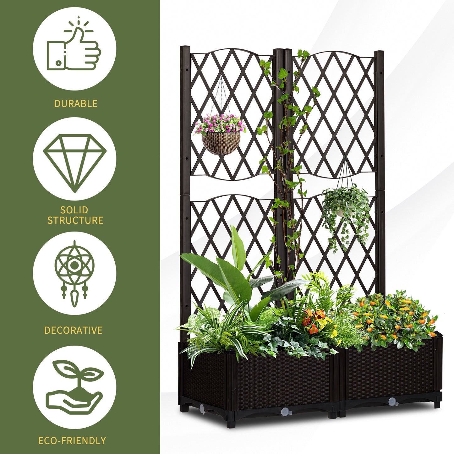Garden Trellis Planter Box with Support, 80x40x122.5cm, Carbon Color