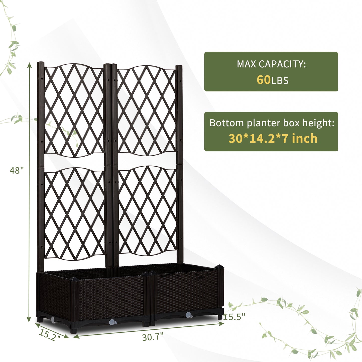 Garden Trellis Planter Box with Support, 80x40x122.5cm, Carbon Color