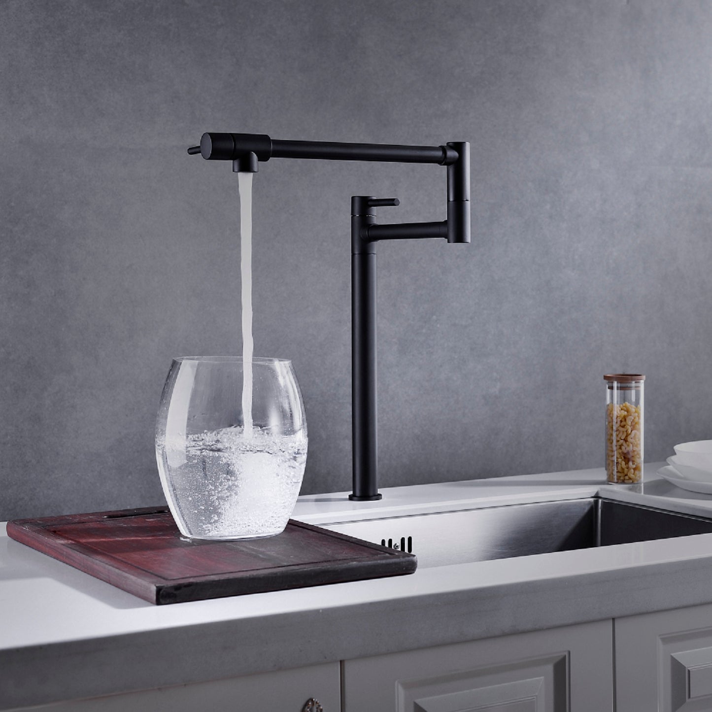 Modern Pot Filler Faucet with Extended Handle - Matte Black
