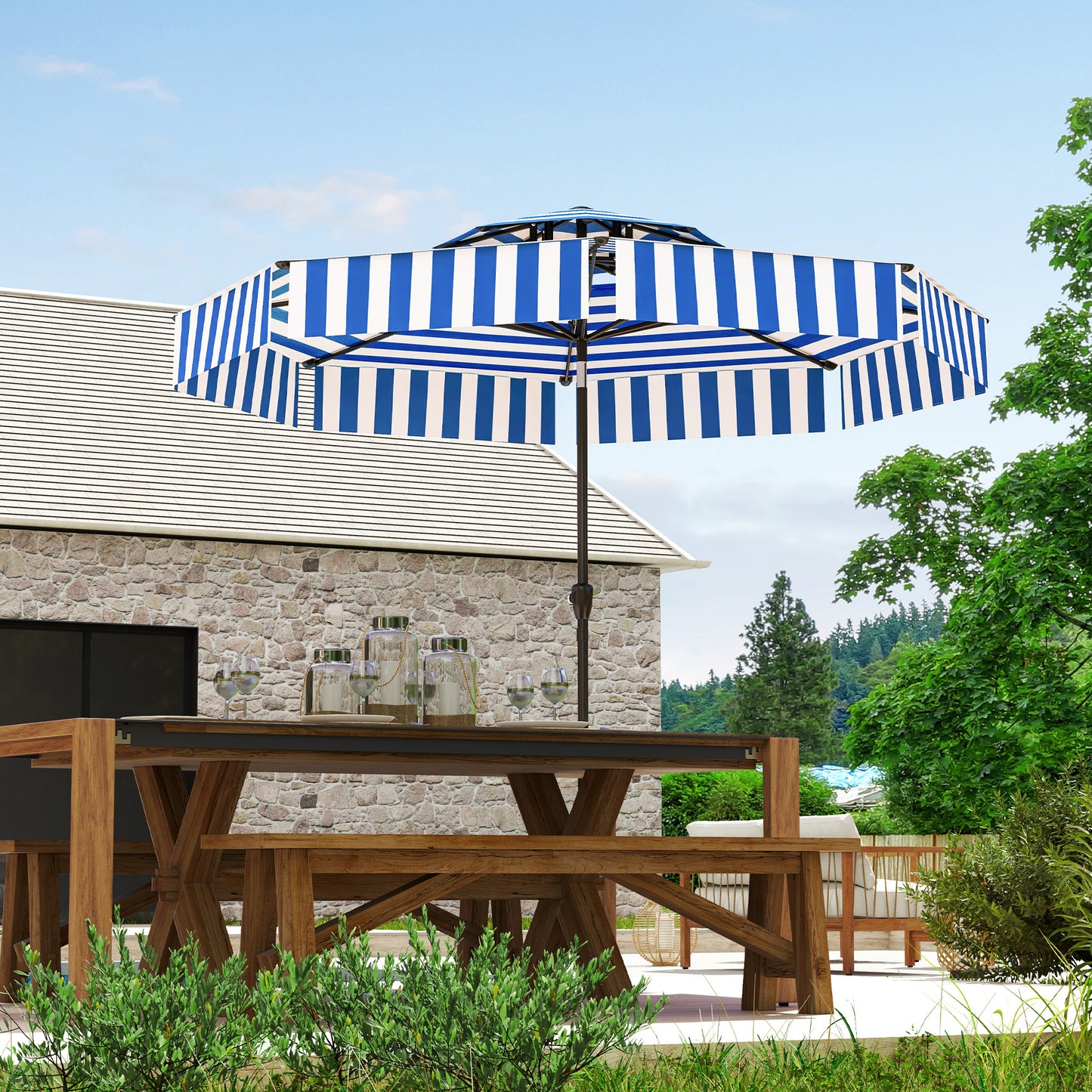 8.6FT Patio Umbrella with UPF 30+ Protection - Navy Blue
