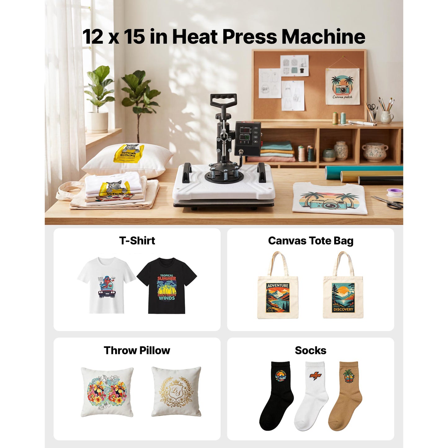 12x15 Inch Sublimation Heat Press Machine Swing Away Digital Temperature & Time Control