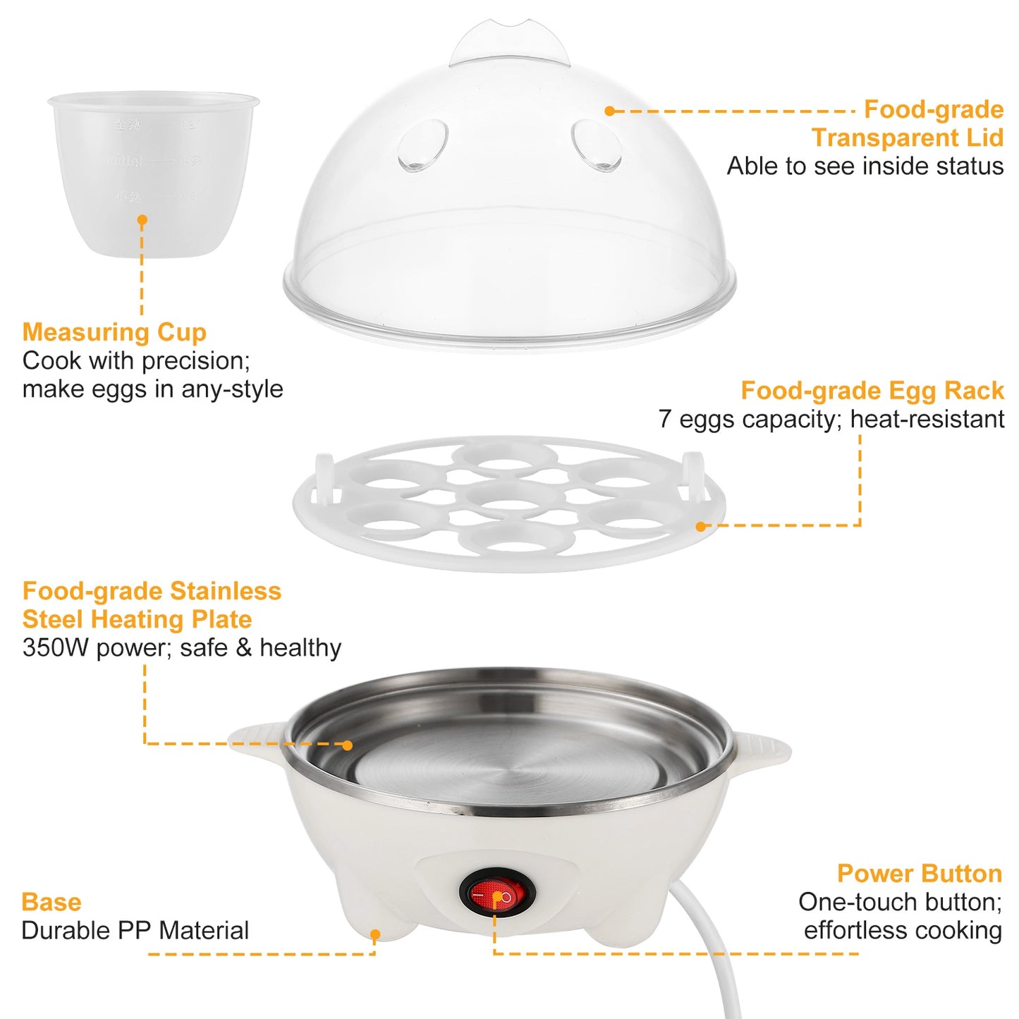 Electric Egg Cooker - 7 Capacity Hard-Boiled Egg Maker