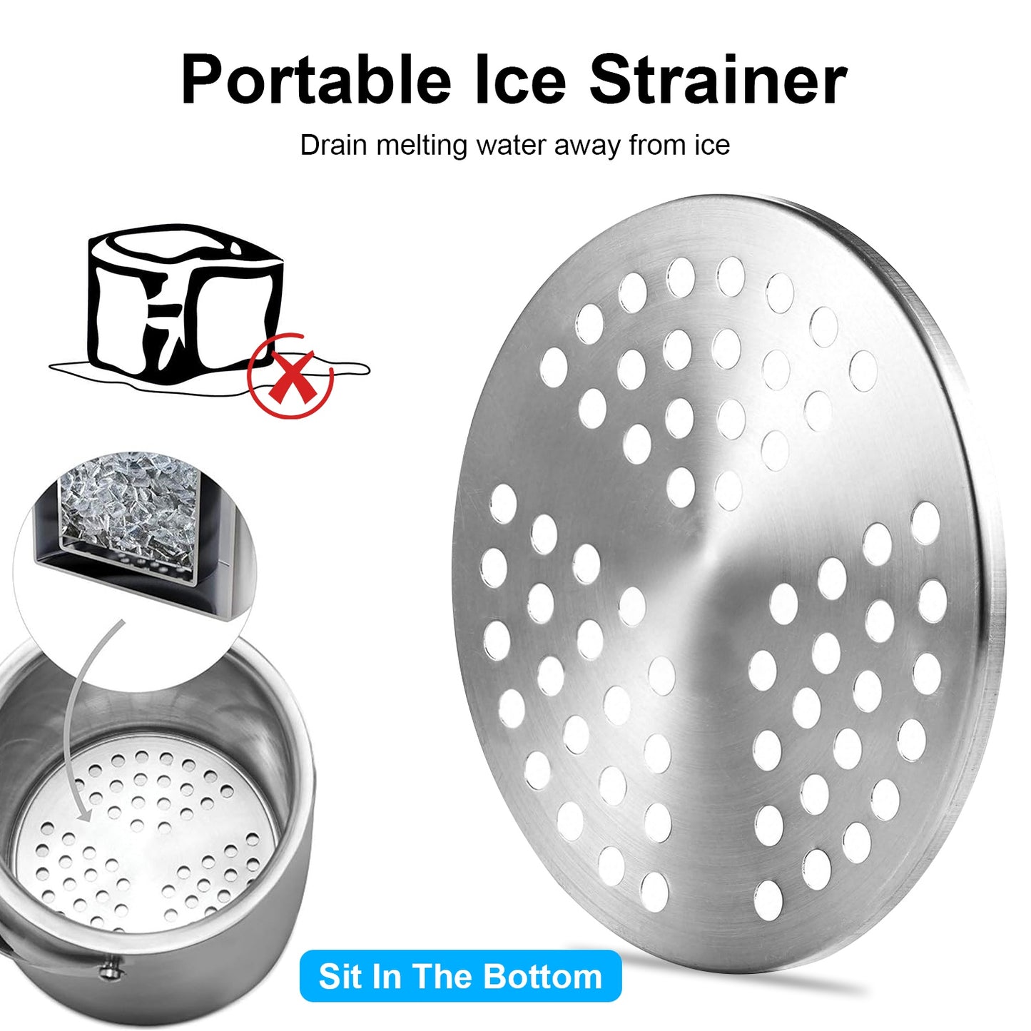 Double Wall Stainless Steel Insulated Ice Bucket 3L with Scoop & Lid