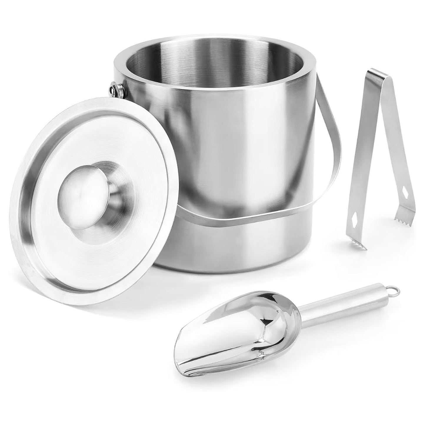 Double Wall Stainless Steel Insulated Ice Bucket 3L with Scoop & Lid