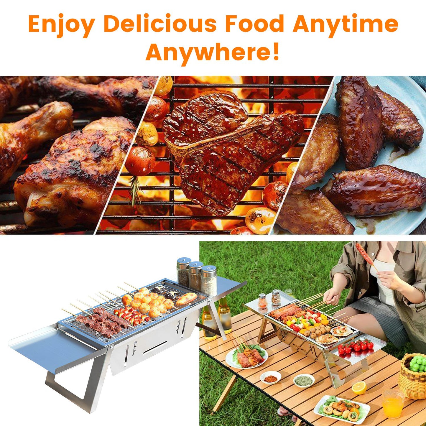 Portable 3-in-1 Charcoal Grill & Fire Pit for Camping - Silver