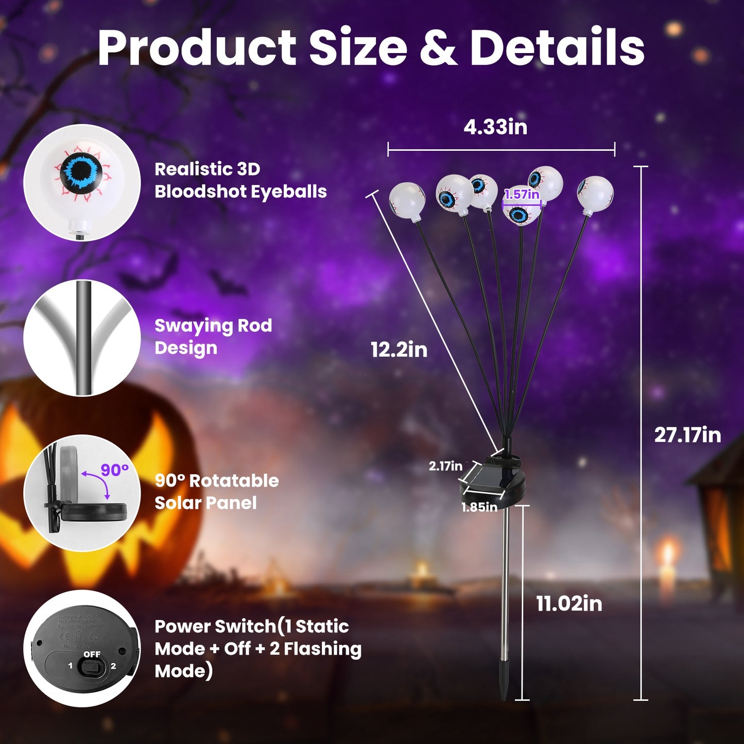 Solar Scary Eyeballs Lights - 2 Pack Halloween Decoration