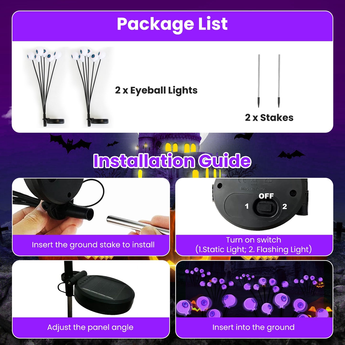 Solar Scary Eyeballs Lights - 2 Pack Halloween Decoration