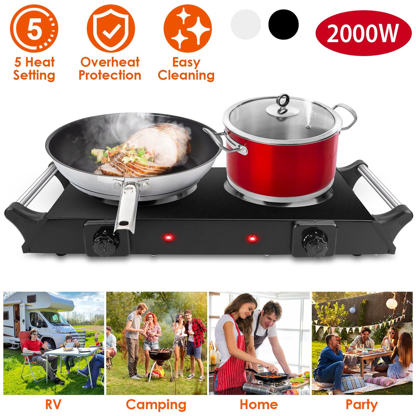 2000W Electric Dual Burner Hot Plate - Portable Coil Stove