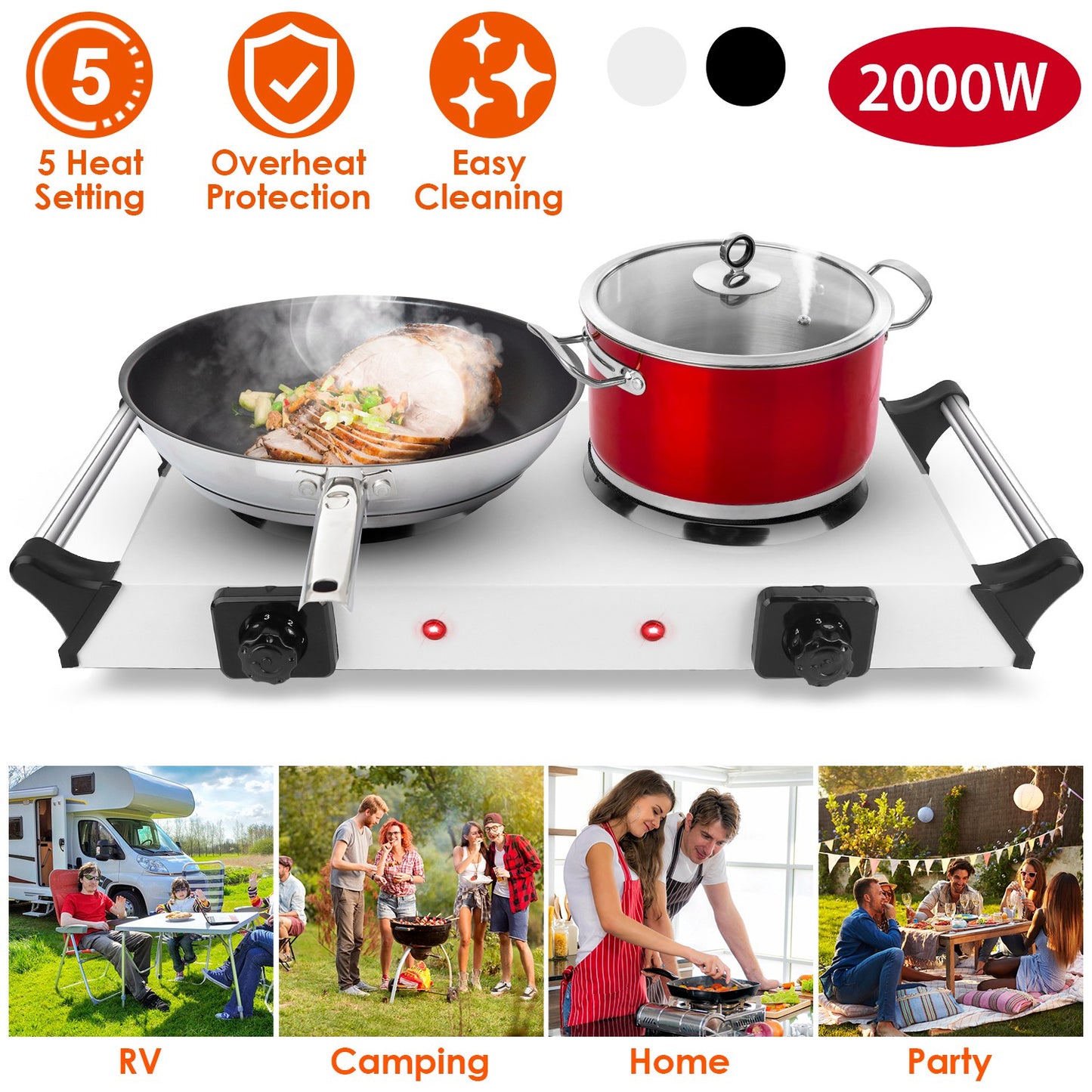 2000W Electric Dual Burner Hot Plate - Portable Coil Stove