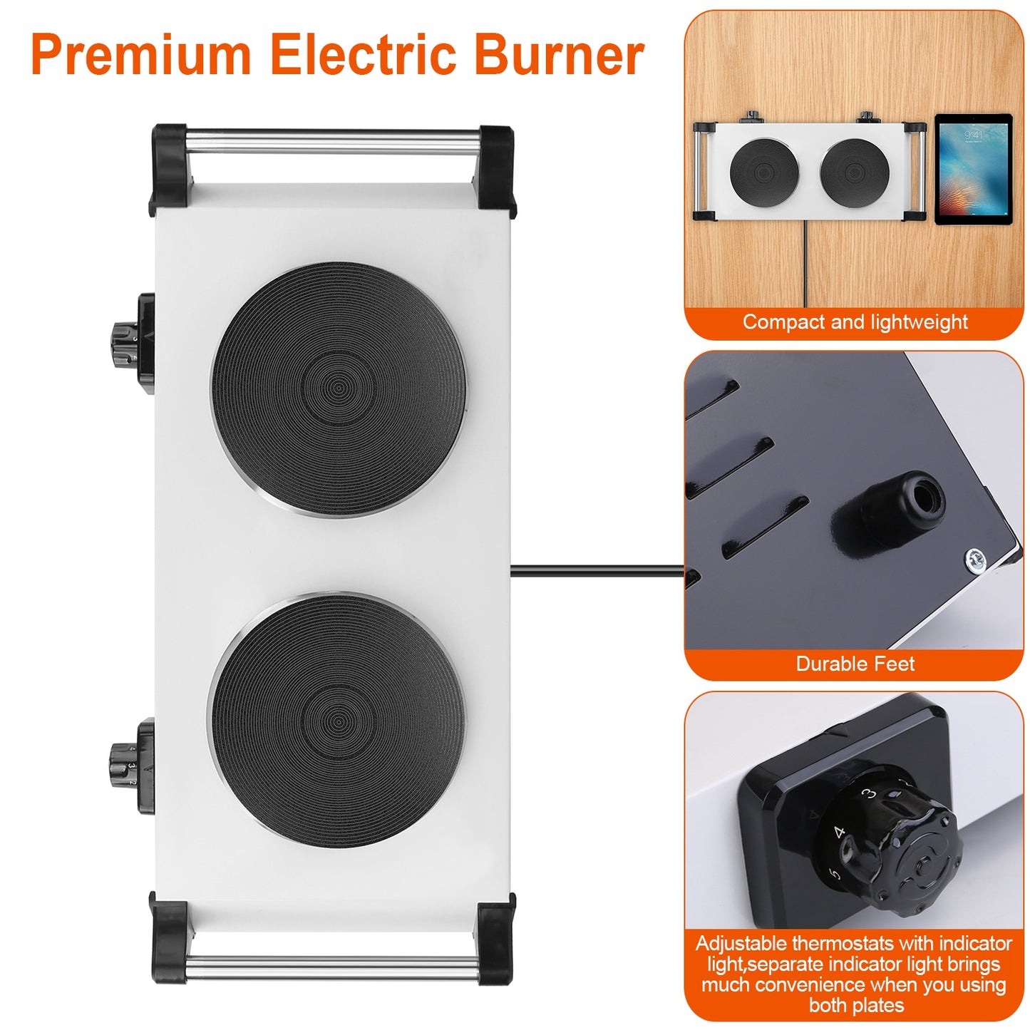 2000W Electric Dual Burner Hot Plate - Portable Coil Stove