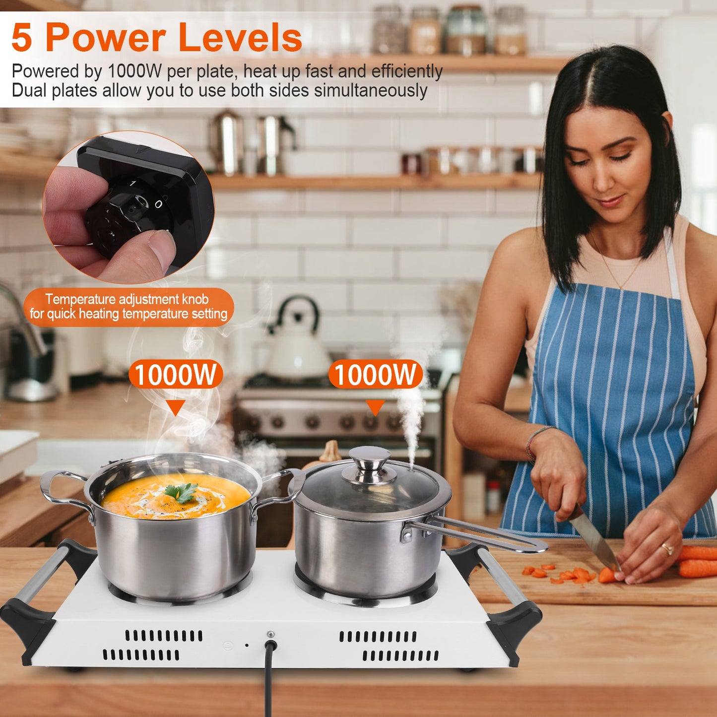 2000W Electric Dual Burner Hot Plate - Portable Coil Stove