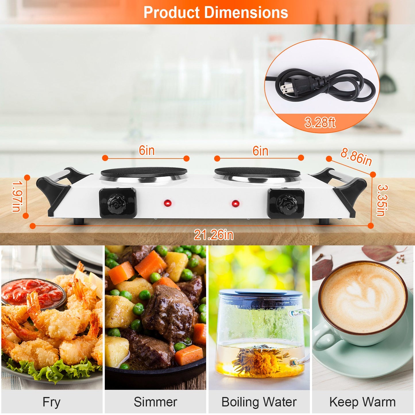 2000W Electric Dual Burner Hot Plate - Portable Coil Stove