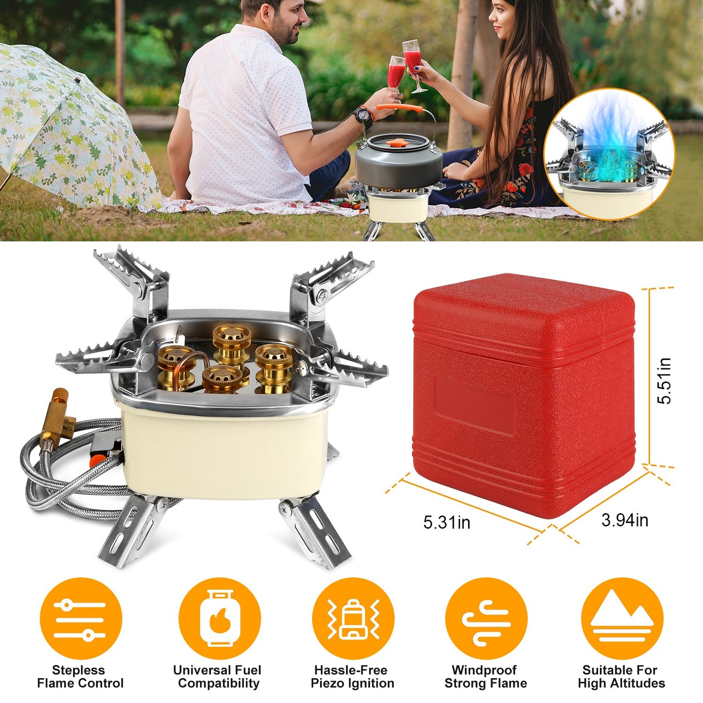 13000W Portable Windproof Camping Stove with Flame Control