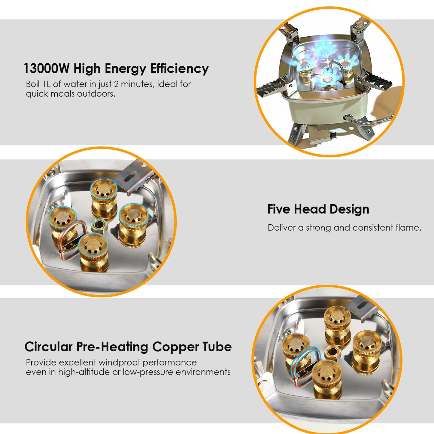 13000W Portable Windproof Camping Stove with Flame Control