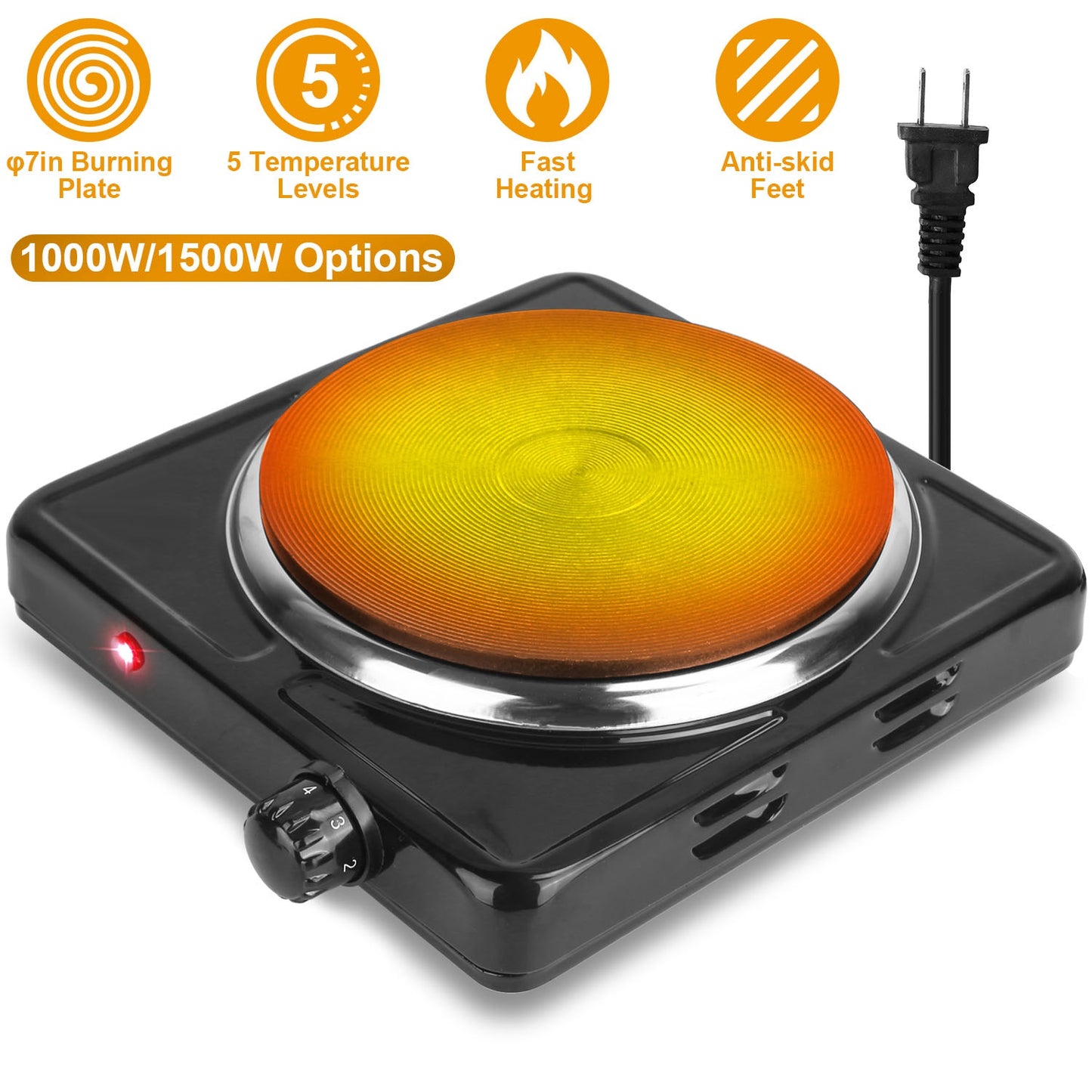 1500W Portable Electric Single Burner Hot Plate with Temperature Control