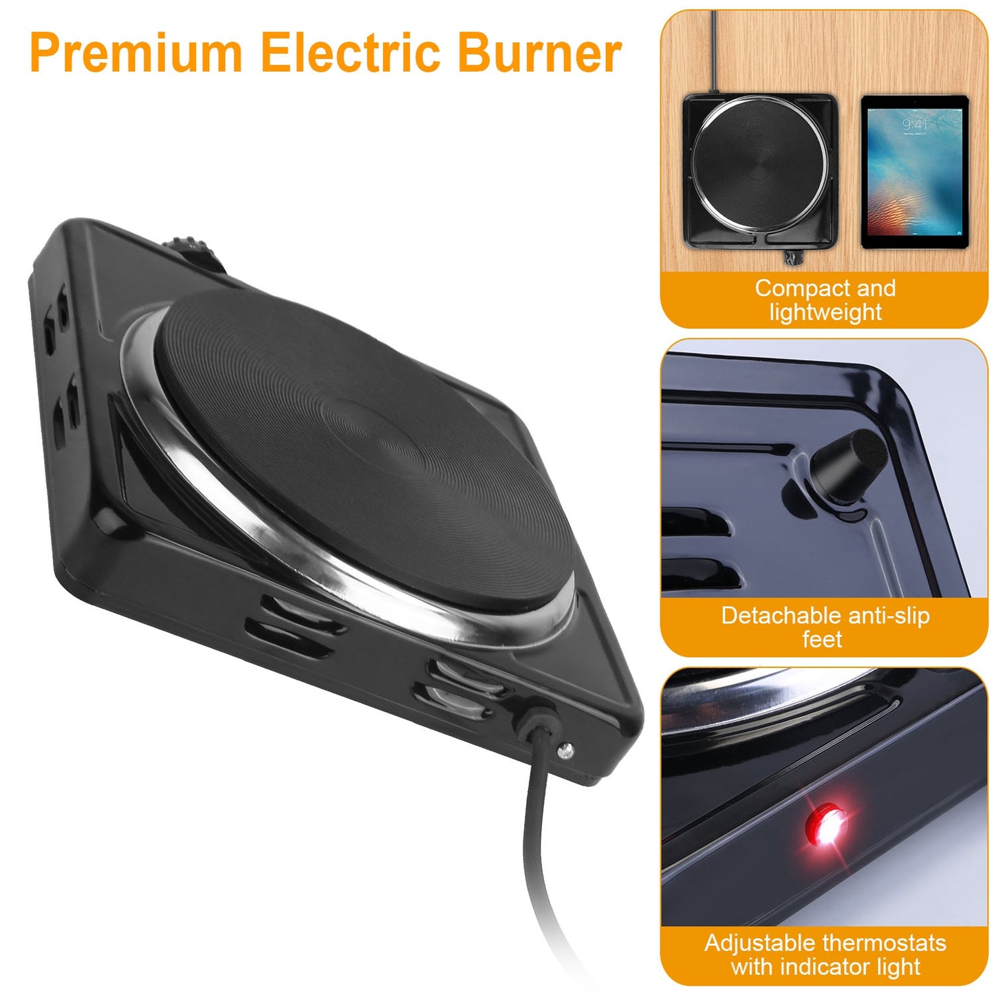 1500W Portable Electric Single Burner Hot Plate with Temperature Control