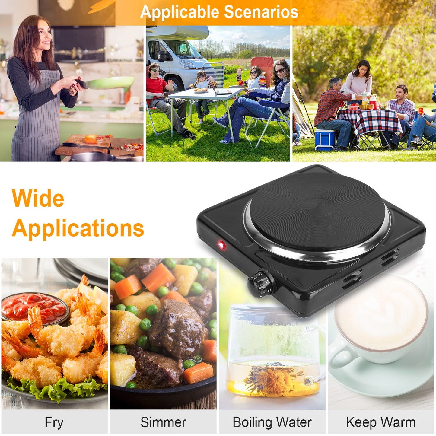 1500W Portable Electric Single Burner Hot Plate with Temperature Control