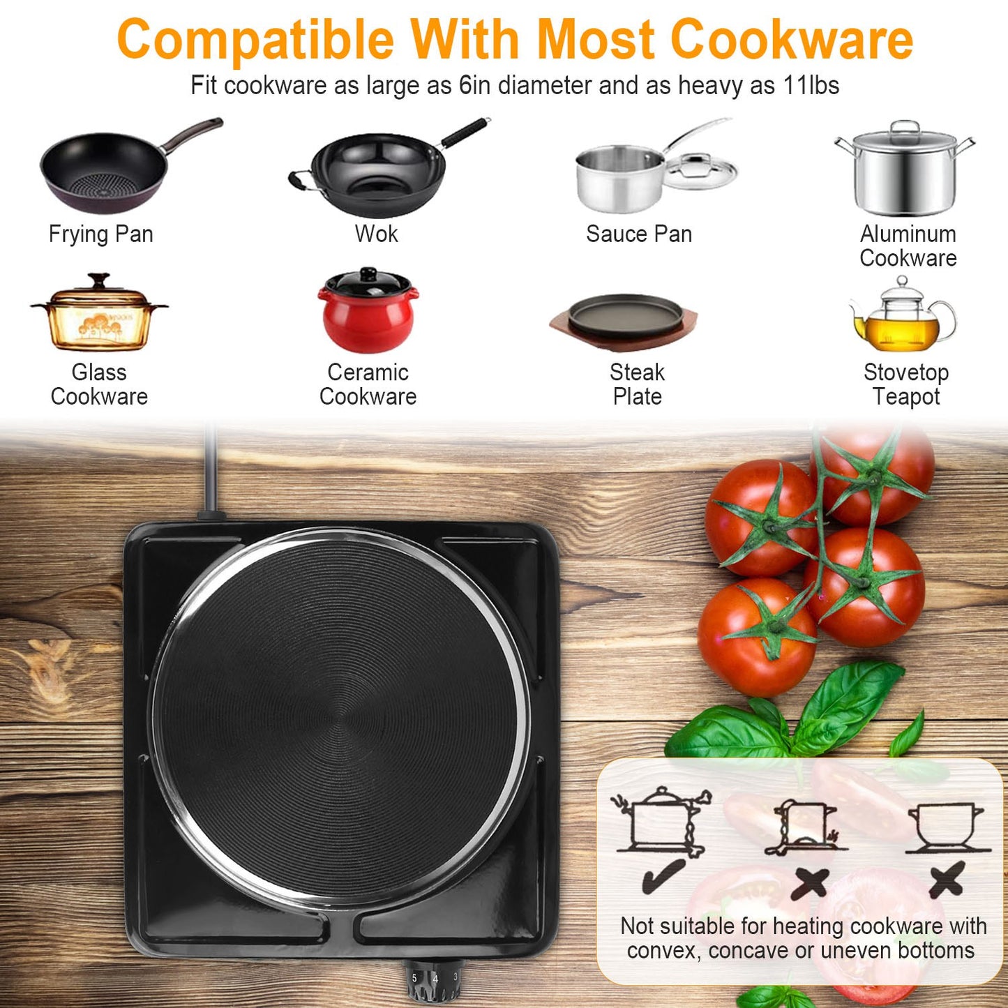 1500W Portable Electric Single Burner Hot Plate with Temperature Control