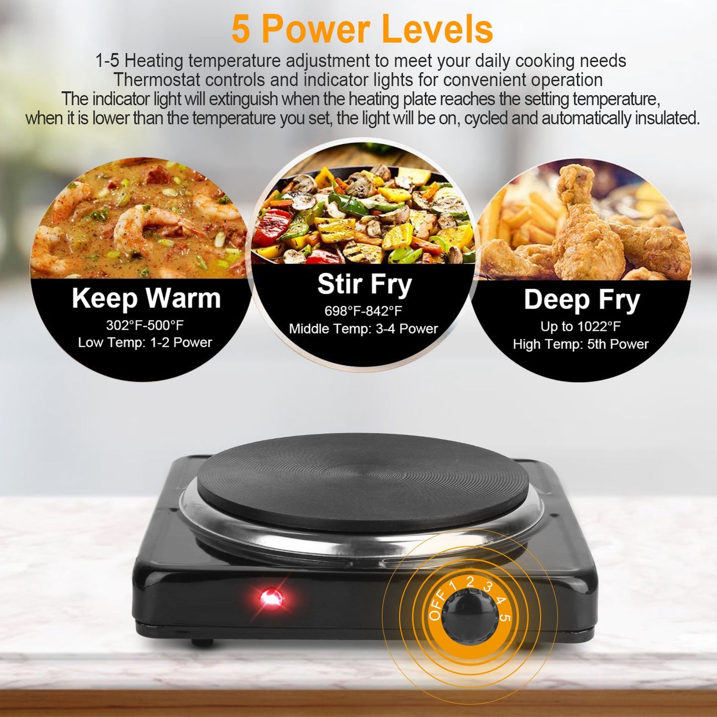1500W Portable Electric Single Burner Hot Plate with Temperature Control