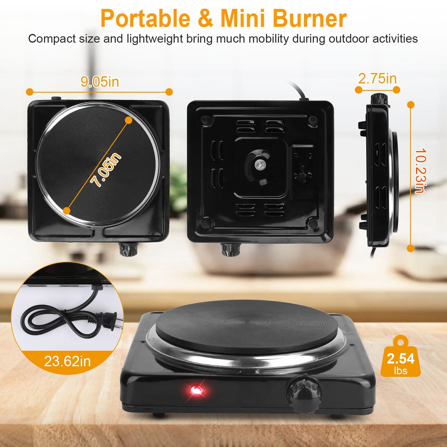 1500W Portable Electric Single Burner Hot Plate with Temperature Control