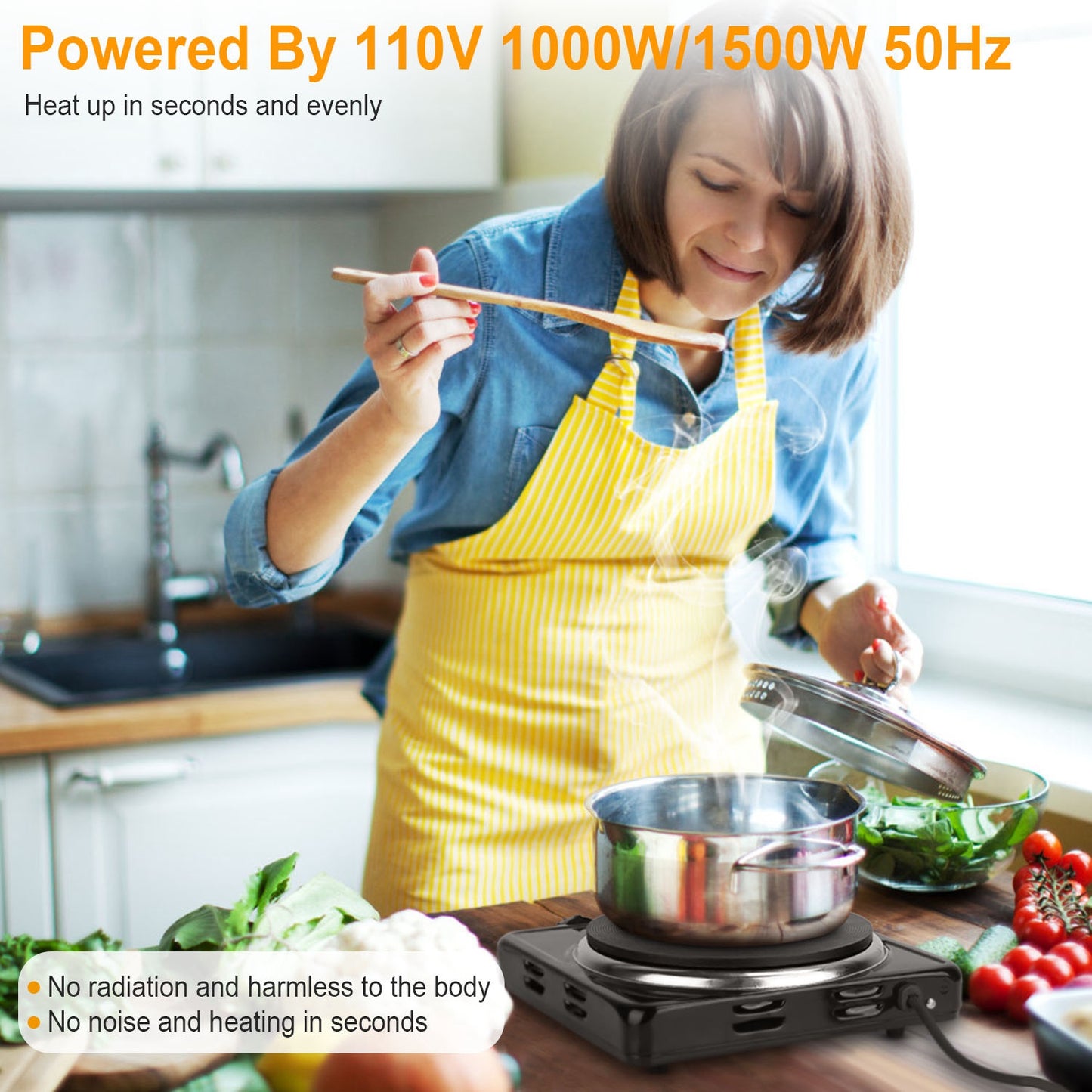 1500W Portable Electric Single Burner Hot Plate with Temperature Control