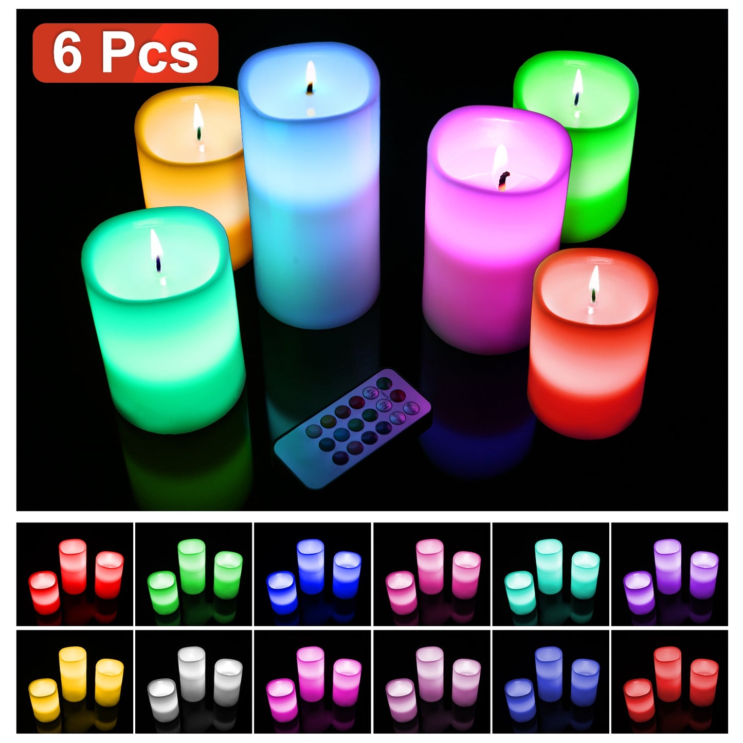 6Pc LED Flameless Candles Set with Remote Control & Timer