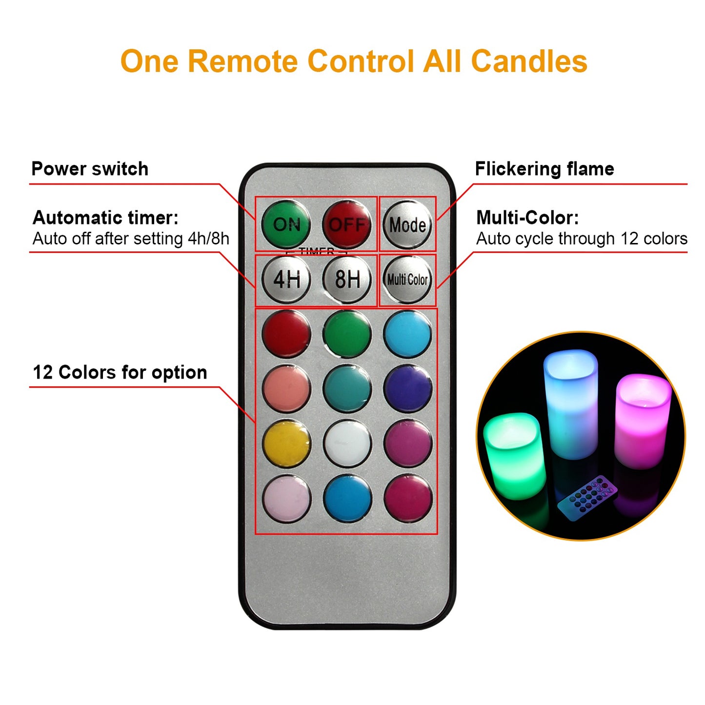 6Pc LED Flameless Candles Set with Remote Control & Timer