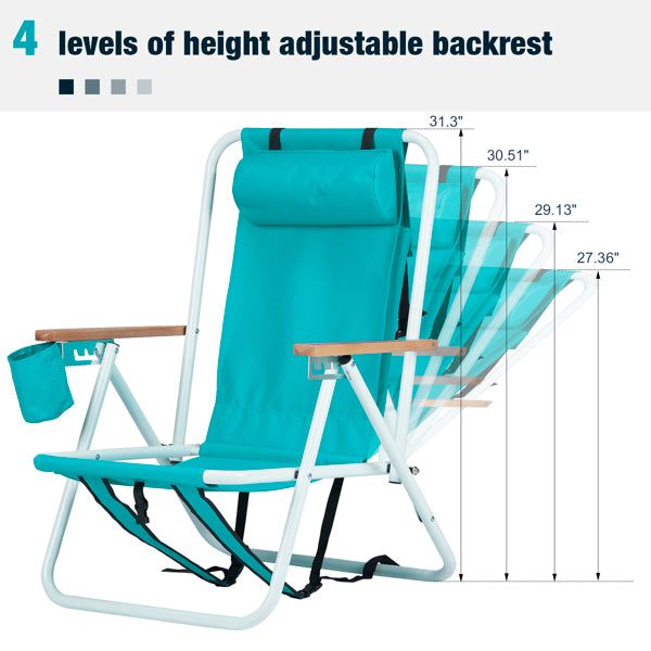 Folding Beach Chair - Mint Green with 4 Reclining Positions