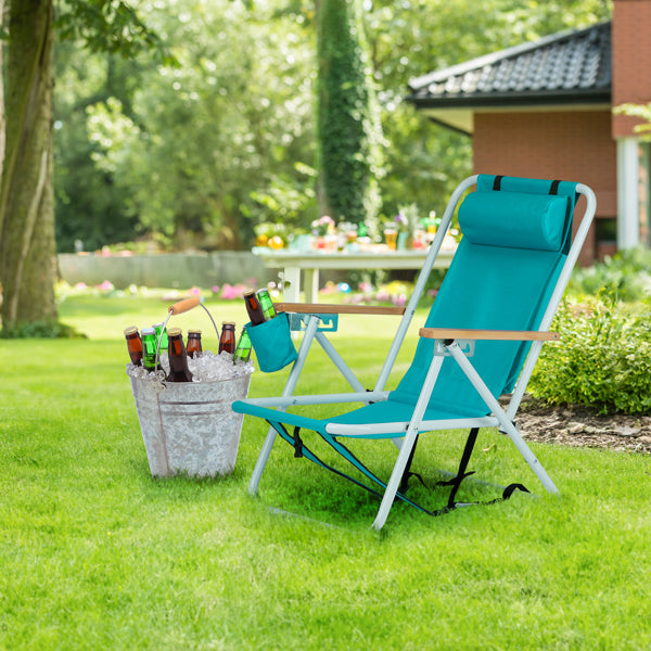Folding Beach Chair - Mint Green with 4 Reclining Positions