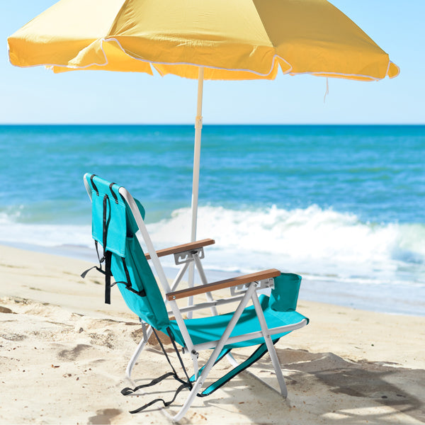 Folding Beach Chair - Mint Green with 4 Reclining Positions