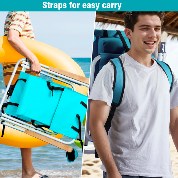 Folding Beach Chair - Mint Green with 4 Reclining Positions