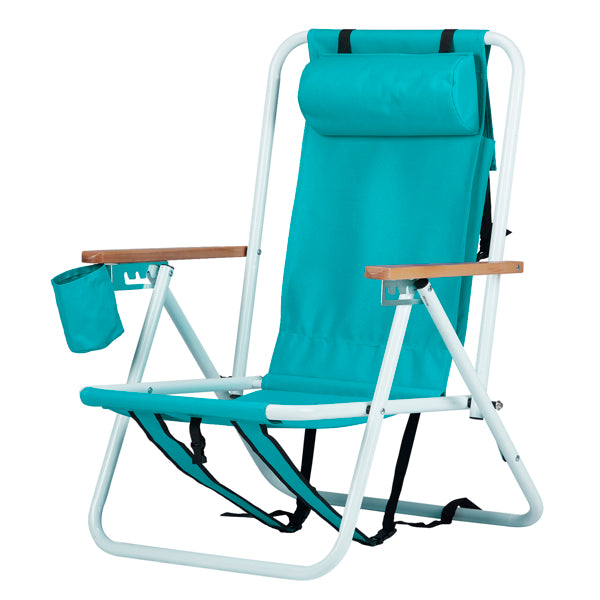 Folding Beach Chair - Mint Green with 4 Reclining Positions