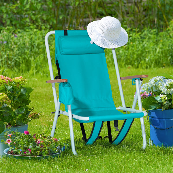Folding Beach Chair - Mint Green with 4 Reclining Positions