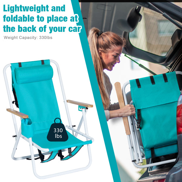 Folding Beach Chair - Mint Green with 4 Reclining Positions