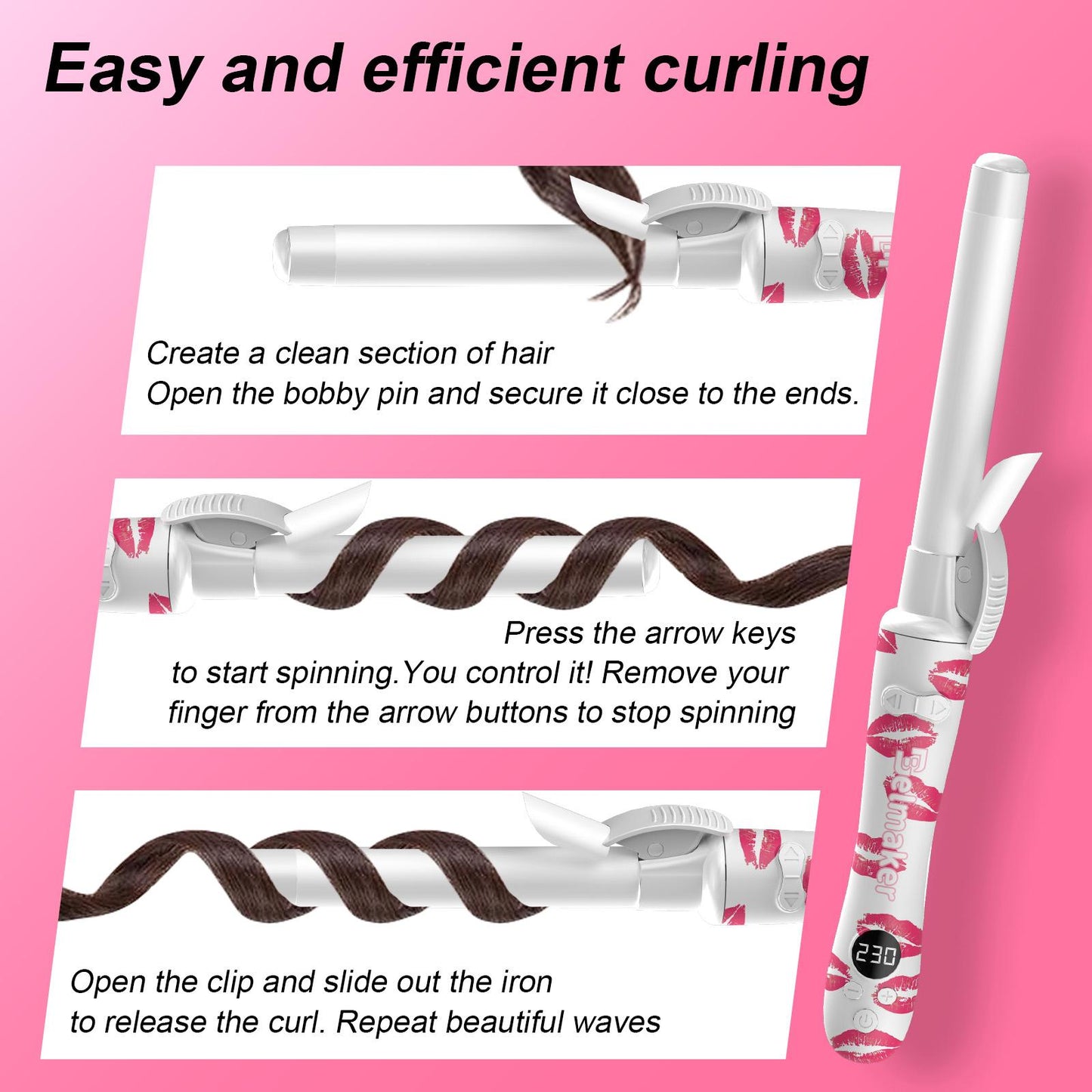 Rotating Ceramic Curling Iron - 1-Inch Barrel with Auto Shut-Off