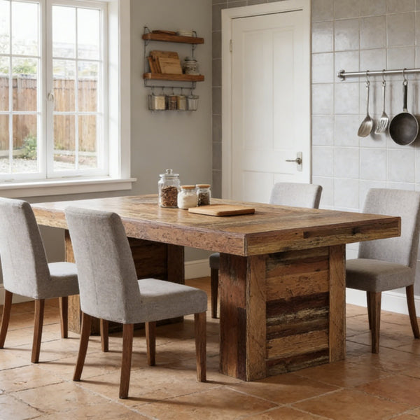 Rustic Dining Table - 63-Inch Wood Grain Finish