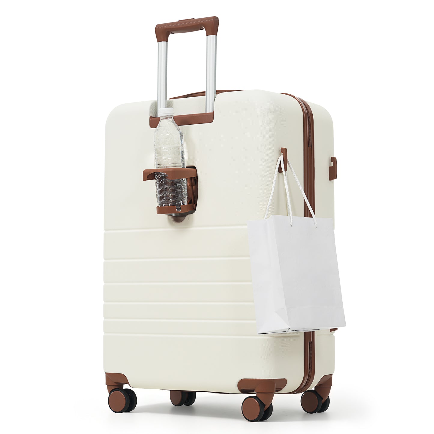 4-Piece Luggage Set with USB Charging Ports - Ivory