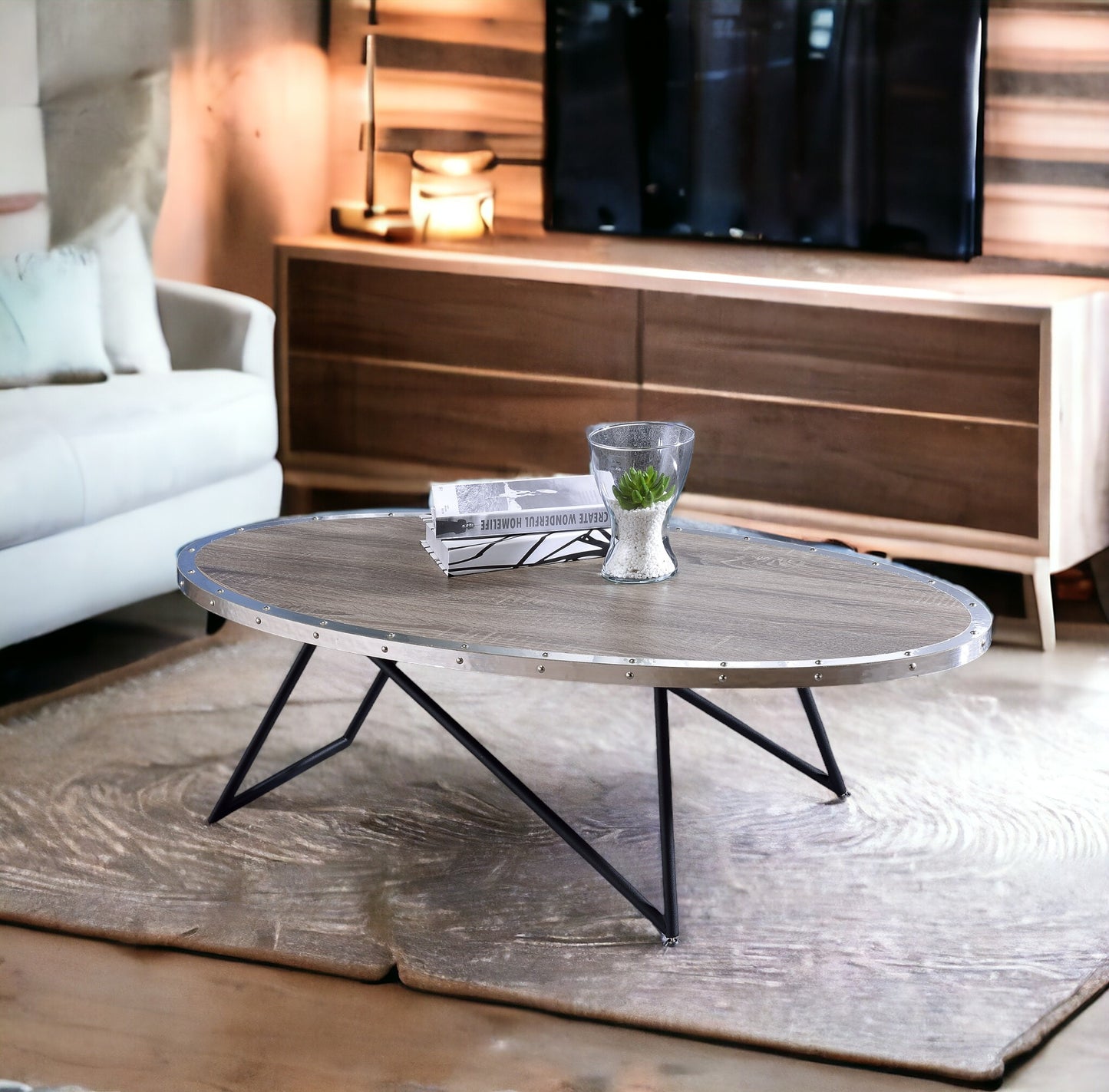 Allis Weathered Gray Oak Coffee Table with Metal Finish