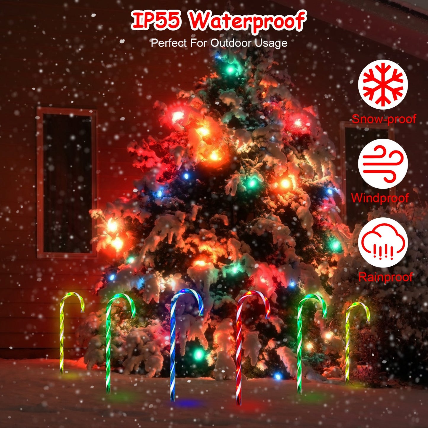 Solar Candy Cane Light - IP55 Waterproof Outdoor Christmas Decoration