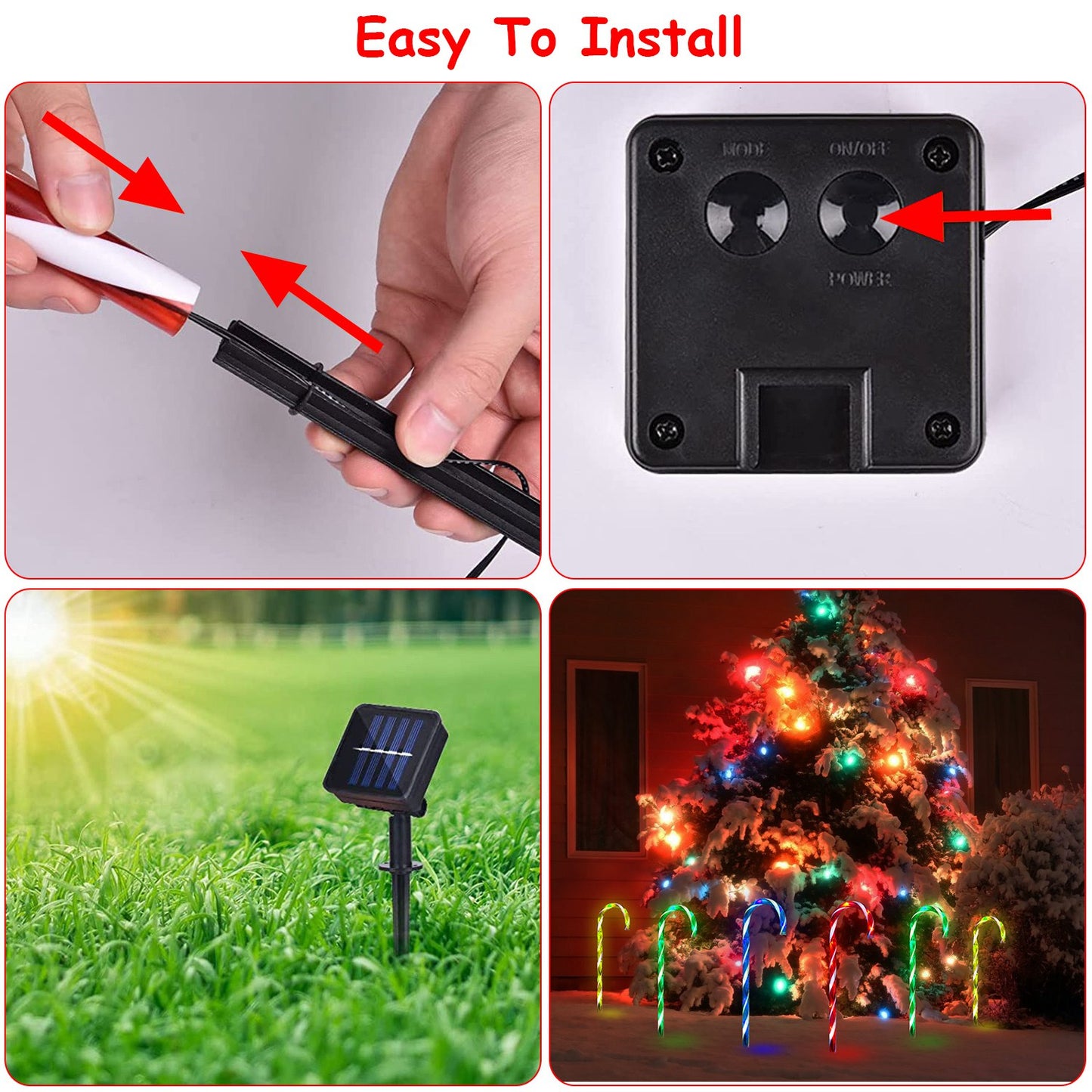Solar Candy Cane Light - IP55 Waterproof Outdoor Christmas Decoration