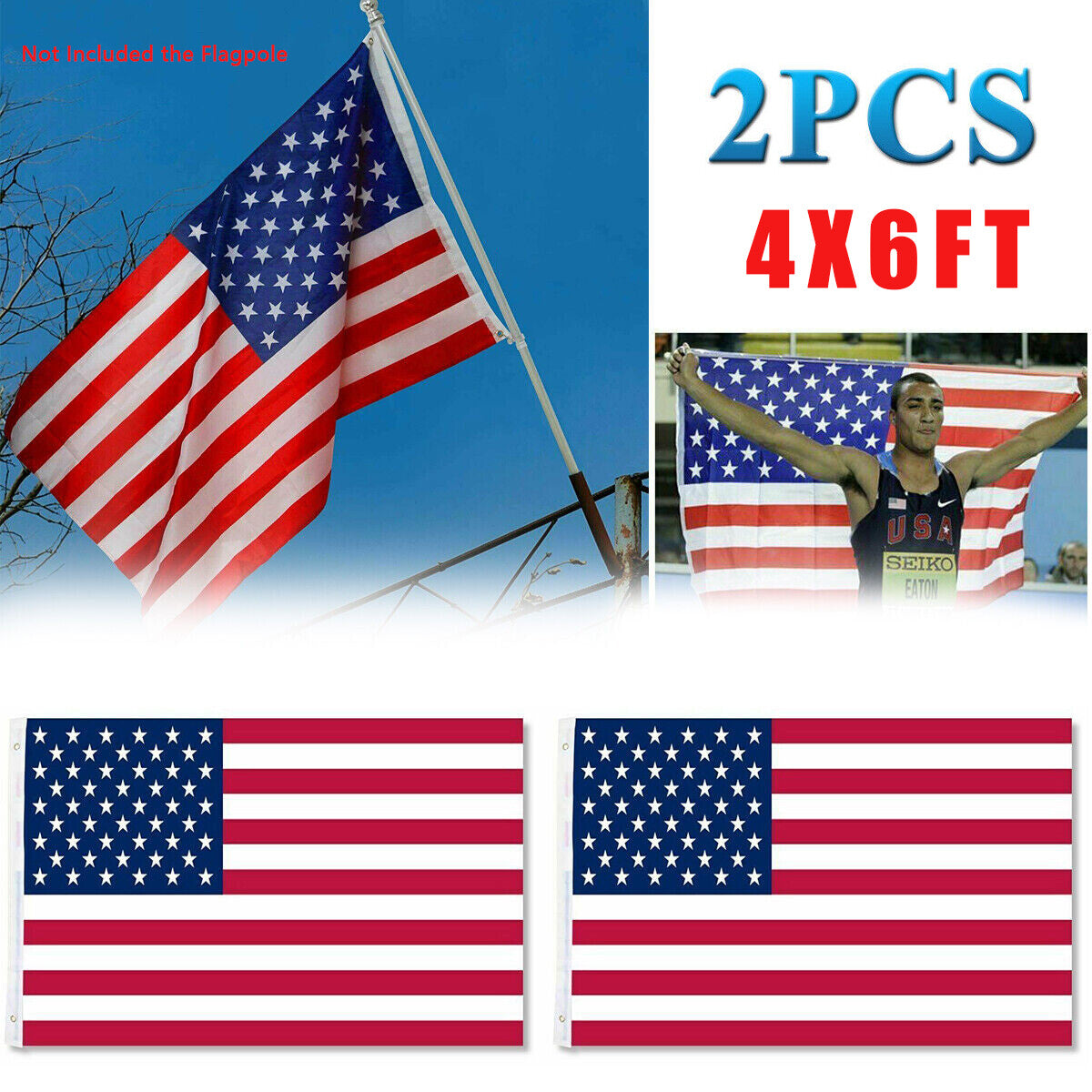 4X6 FT USA Flag - Premium Heavy Duty Nylon American Flag with Grommets