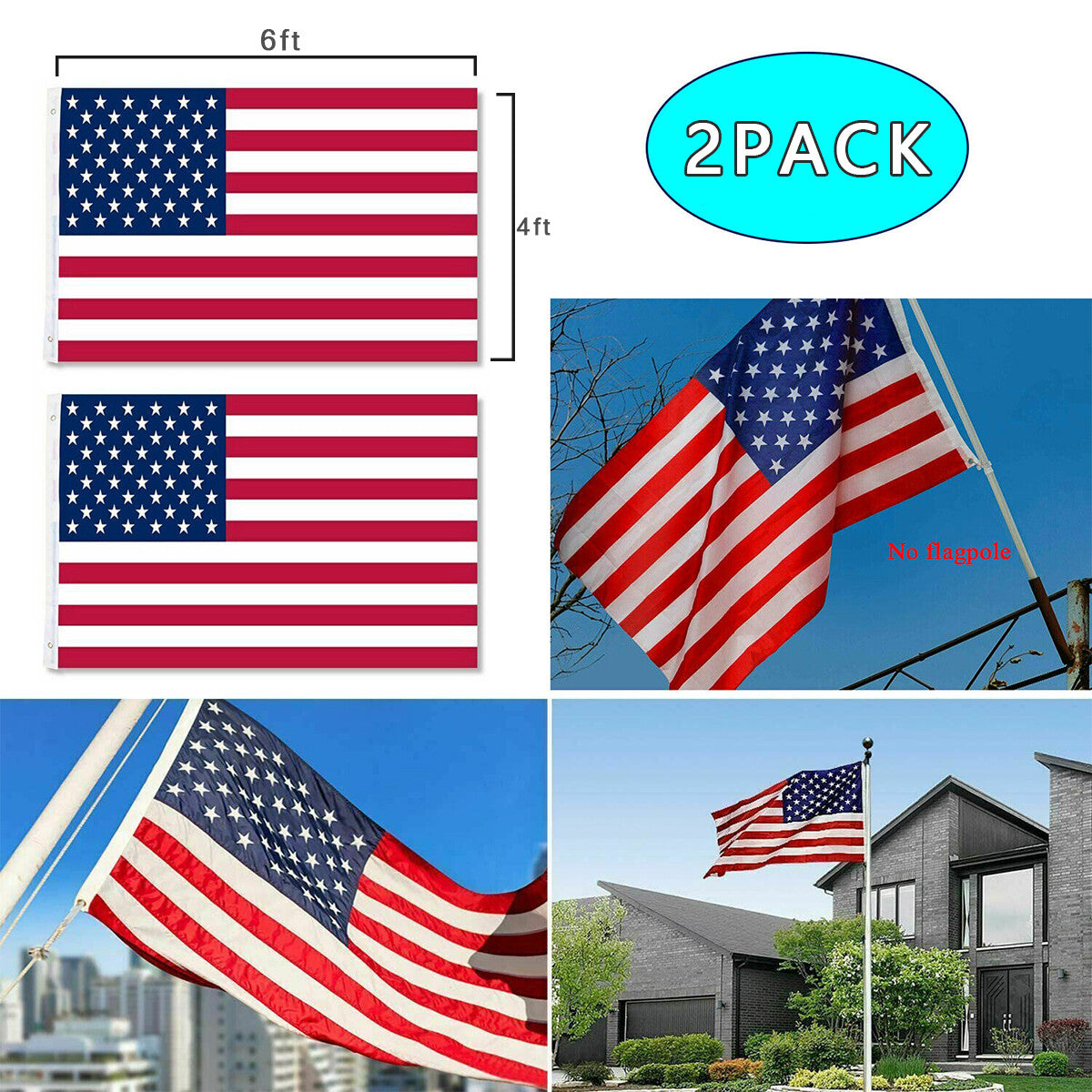 4X6 FT USA Flag - Premium Heavy Duty Nylon American Flag with Grommets