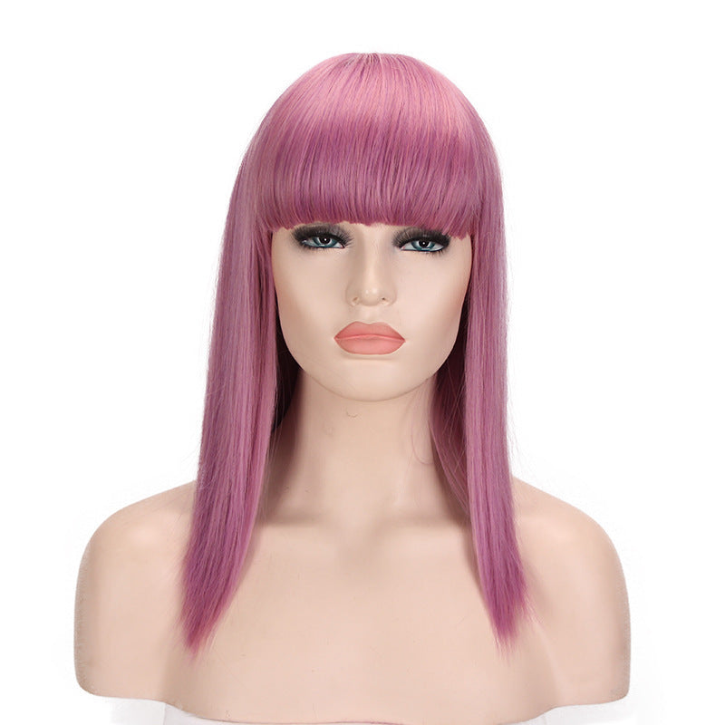 European & American Style Synthetic Wig with Straight Bangs - 60cm, Cosplay Hair