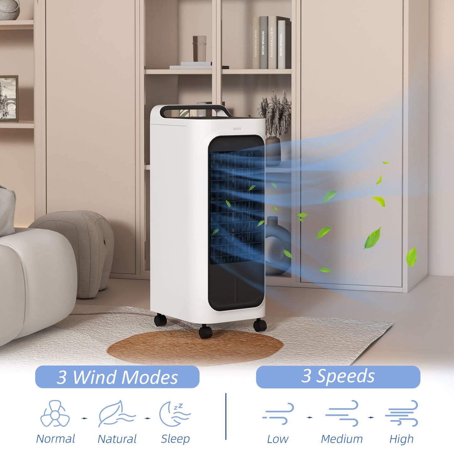 Room Air Cooler with Ice Packs, Remote & Timer - White, 330x305x680mm