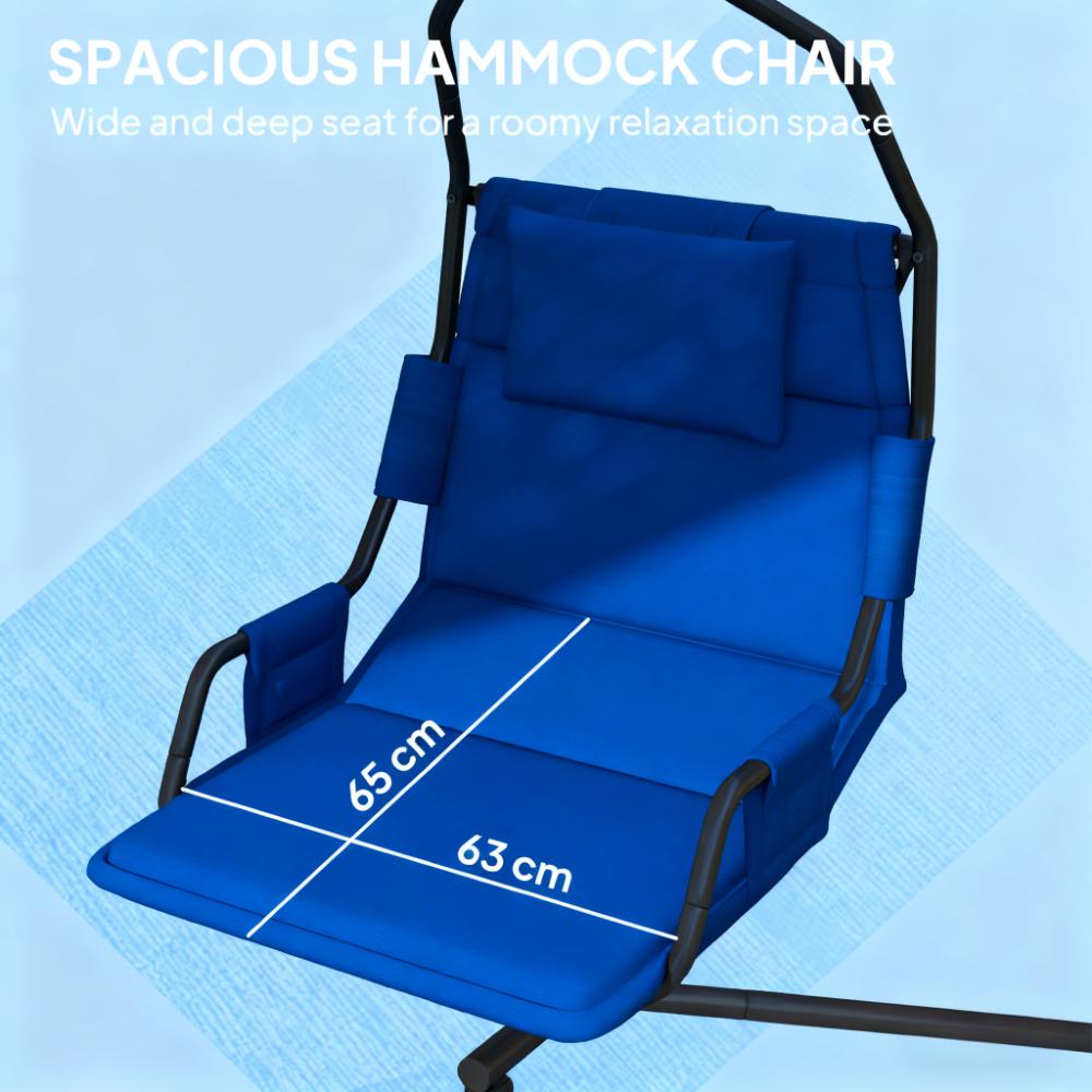 Hanging Swing Chair with Steel Frame & Coating Cushion - Black & Dark Blue